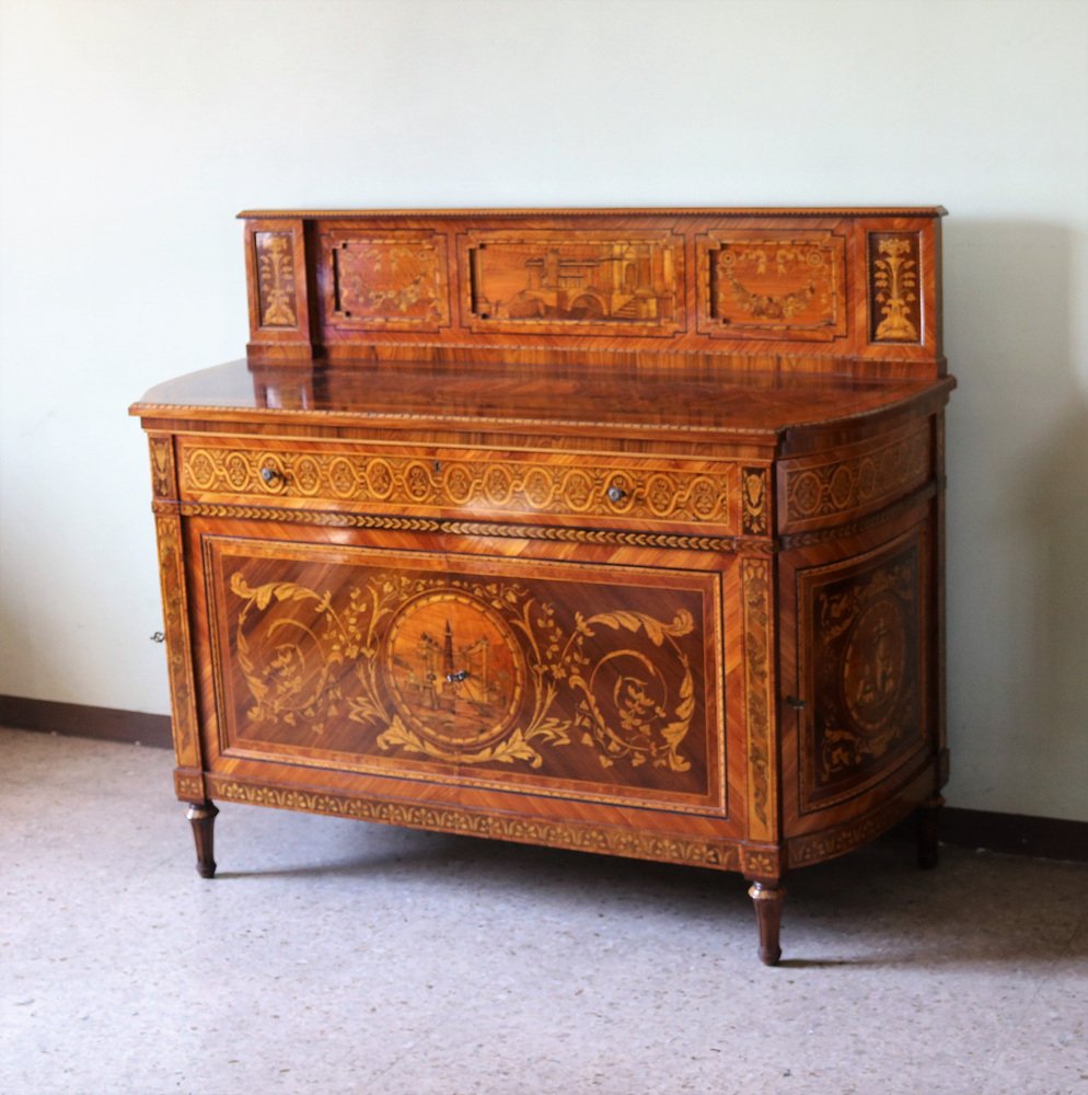 Credenza with Richerly Inlaid Neoclassical Lift, 1990s