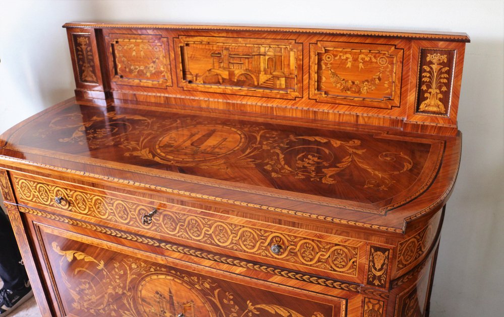 Credenza with Richerly Inlaid Neoclassical Lift, 1990s