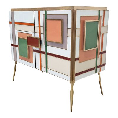 Credenza with Two Multicolored Glass Doors, 1980s-BEW-1822703