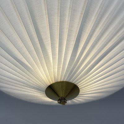 Creme Fabric & Brass Flush Mount by Paavo Tynell Itsu Oy, Finland, 1950s-OE-2023175