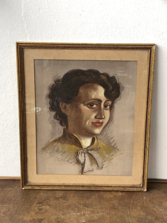 Crespin Dominique, Portrait of a Young Woman, Oil Painting on Cardboard, 1951