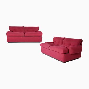 Crimson Alcantara 2-Seater Sofas by Piero Ranzani for Elam, 1960s, Set of 2-RD-2020511