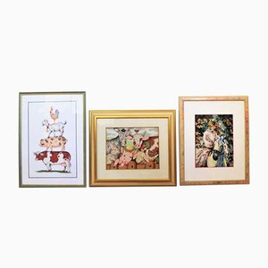 Crocheted Paintings, 1990s, Set of 3-KNM-913661