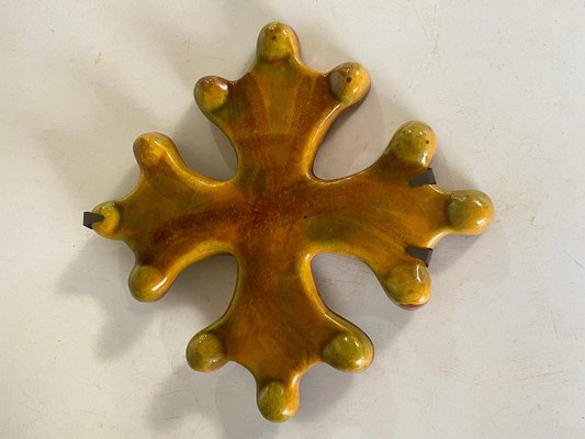 Cross Wall Decoration in Yellow and Green Ceramic, 20th Century-UR-1765686