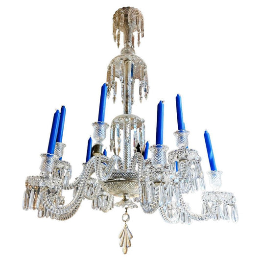 Crystal 12-Arm Chandelier with Finely Decorated with Pearls from Baccarat, 19th Century