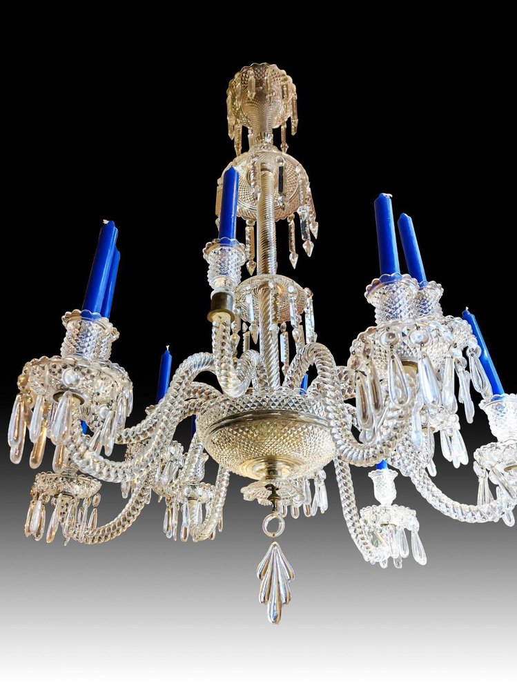 Crystal 12-Arm Chandelier with Finely Decorated with Pearls from Baccarat, 19th Century