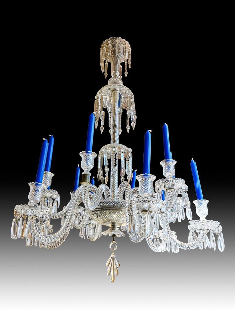 Crystal 12-Arm Chandelier with Finely Decorated with Pearls from Baccarat, 19th Century