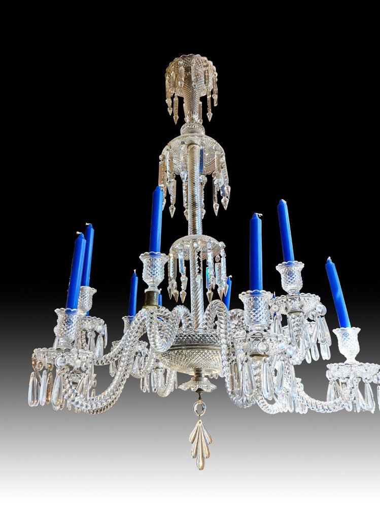 Crystal 12-Arm Chandelier with Finely Decorated with Pearls from Baccarat, 19th Century