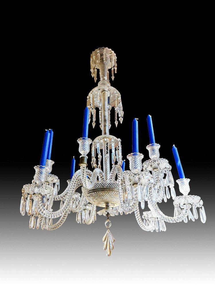 Crystal 12-Arm Chandelier with Finely Decorated with Pearls from Baccarat, 19th Century