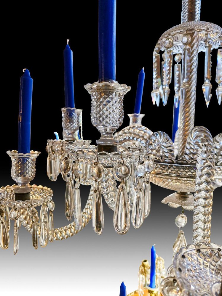 Crystal 12-Arm Chandelier with Finely Decorated with Pearls from Baccarat, 19th Century