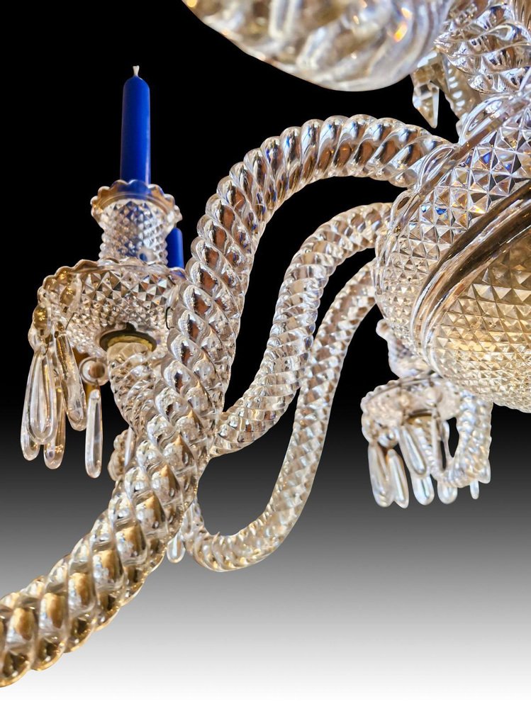 Crystal 12-Arm Chandelier with Finely Decorated with Pearls from Baccarat, 19th Century