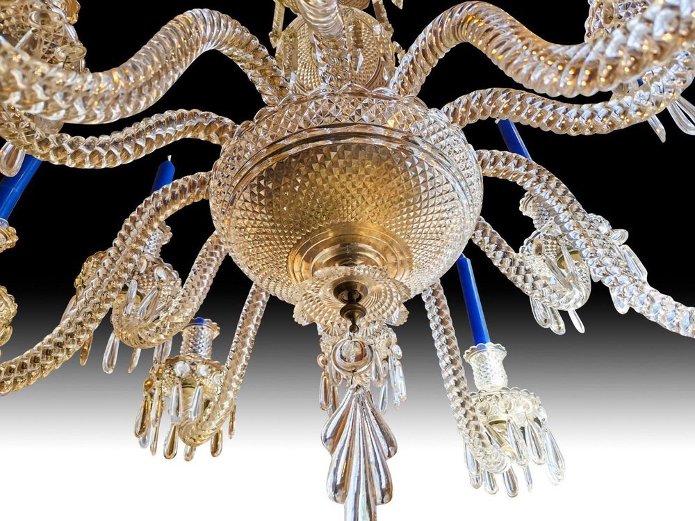 Crystal 12-Arm Chandelier with Finely Decorated with Pearls from Baccarat, 19th Century