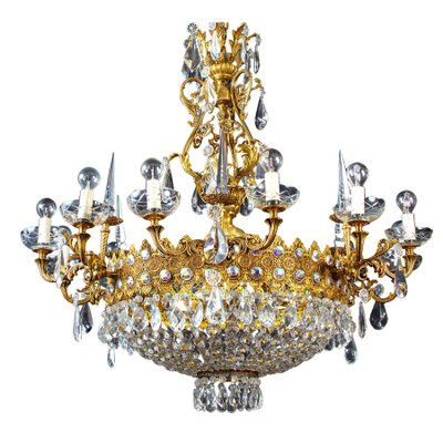 Crystal and Brass Chandelier, Italy, 1930s-MBH-1031855