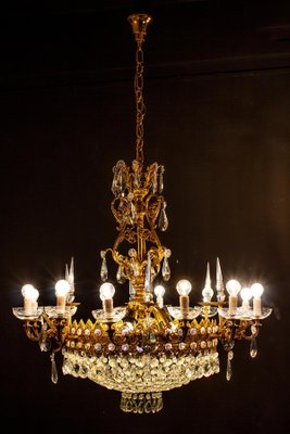 Crystal and Brass Chandelier, Italy, 1930s-MBH-1031855