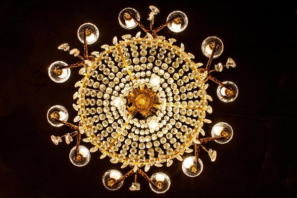 Crystal and Brass Chandelier, Italy, 1930s-MBH-1031855