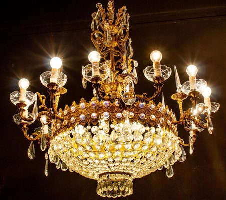 Crystal and Brass Chandelier, Italy, 1930s-MBH-1031855