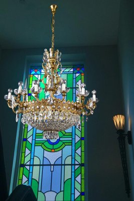 Crystal and Brass Chandelier, Italy, 1930s-MBH-1031855