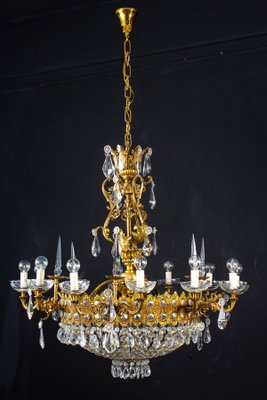 Crystal and Brass Chandelier, Italy, 1930s-MBH-1031855