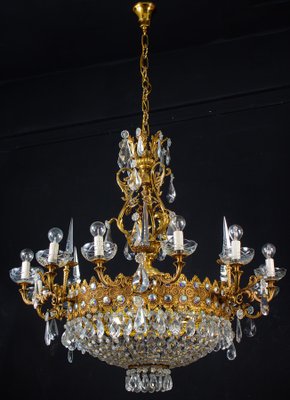 Crystal and Brass Chandelier, Italy, 1930s-MBH-1031855