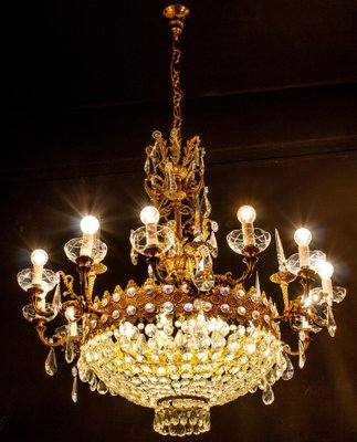 Crystal and Brass Chandelier, Italy, 1930s-MBH-1031855