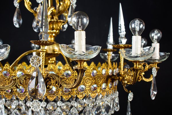 Crystal and Brass Chandelier, Italy, 1930s-MBH-1031855