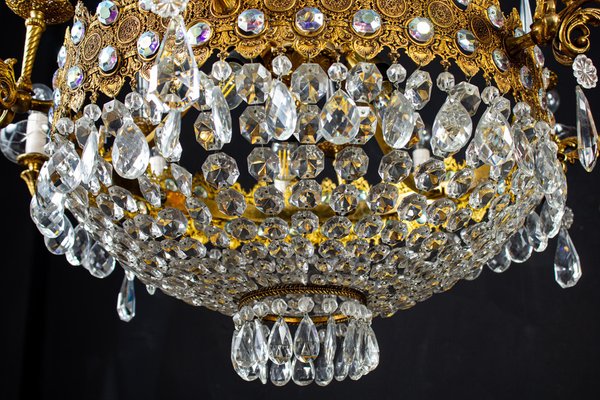 Crystal and Brass Chandelier, Italy, 1930s-MBH-1031855