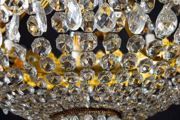 Crystal and Brass Chandelier, Italy, 1930s-MBH-1031855