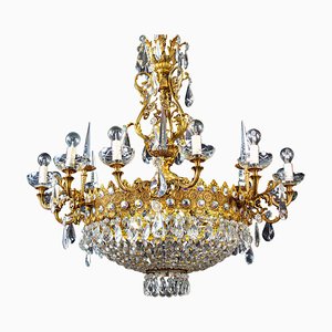 Crystal and Brass Chandelier, Italy, 1930s-MBH-1031855