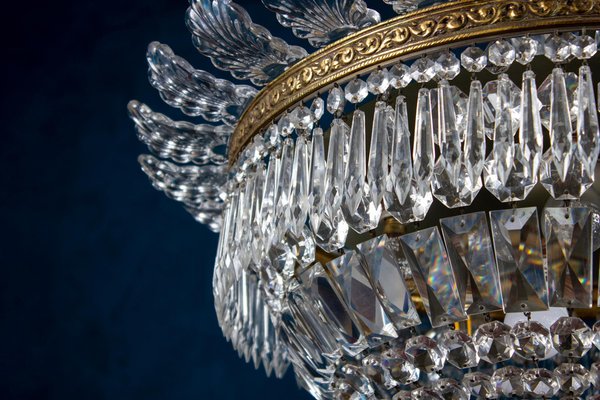 Crystal and Brass Chandelier, Italy, 1940s-MBH-1032504