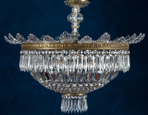 Crystal and Brass Chandelier, Italy, 1940s-MBH-1032504