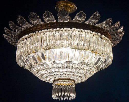 Crystal and Brass Chandelier, Italy, 1940s-MBH-1032504