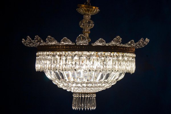 Crystal and Brass Chandelier, Italy, 1940s-MBH-1032504