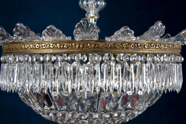 Crystal and Brass Chandelier, Italy, 1940s-MBH-1032504