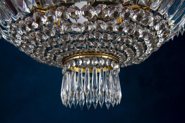 Crystal and Brass Chandelier, Italy, 1940s-MBH-1032504