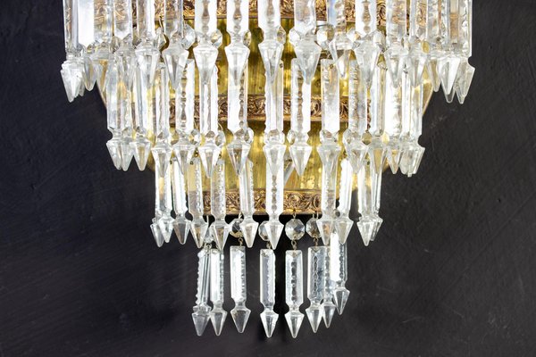 Crystal and Brass Sconces or Wall Lights, Italy, 1940s, Set of 2-MBH-1032505