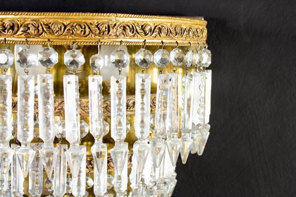 Crystal and Brass Sconces or Wall Lights, Italy, 1940s, Set of 2-MBH-1032505