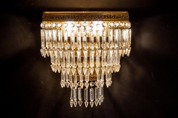 Crystal and Brass Sconces or Wall Lights, Italy, 1940s, Set of 2-MBH-1032505