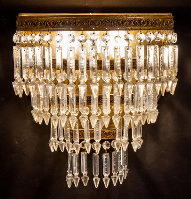 Crystal and Brass Sconces or Wall Lights, Italy, 1940s, Set of 2-MBH-1032505