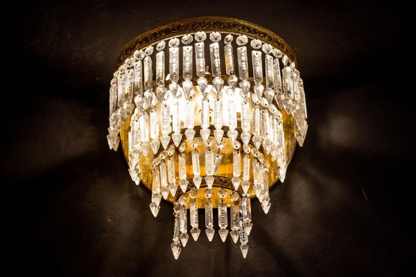 Crystal and Brass Sconces or Wall Lights, Italy, 1940s, Set of 2-MBH-1032505