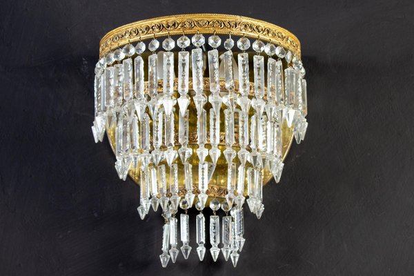 Crystal and Brass Sconces or Wall Lights, Italy, 1940s, Set of 2-MBH-1032505