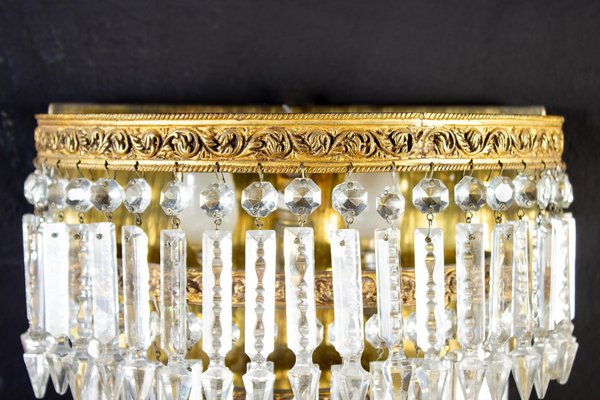 Crystal and Brass Sconces or Wall Lights, Italy, 1940s, Set of 2-MBH-1032505