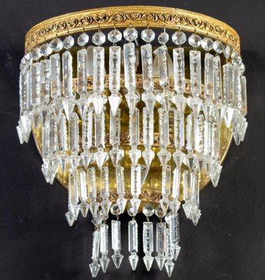 Crystal and Brass Scones or Wall Lights Italy, 1940s, Set of 2-MBH-1031929