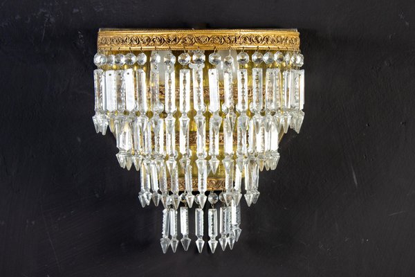 Crystal and Brass Scones or Wall Lights Italy, 1940s, Set of 2-MBH-1031929