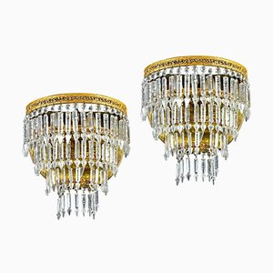 Crystal and Brass Scones or Wall Lights Italy, 1940s, Set of 2-MBH-1031929