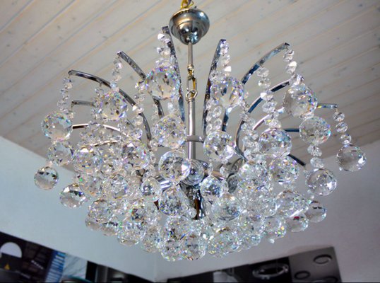 Crystal and Chrome Chandelier, 1970s-DEK-552129