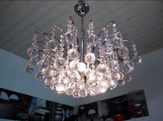 Crystal and Chrome Chandelier, 1970s-DEK-552129