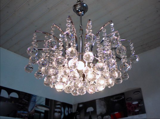 Crystal and Chrome Chandelier, 1970s-DEK-552129