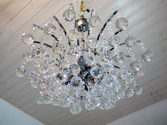 Crystal and Chrome Chandelier, 1970s-DEK-552129