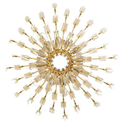 Crystal and Gilded Brass Wall or Ceiling Light attributed to Oscar Torlasco for Stilkronen, 1970s-VDW-1433154