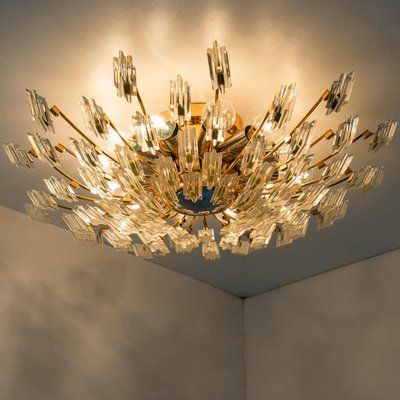 Crystal and Gilded Brass Wall or Ceiling Light attributed to Oscar Torlasco for Stilkronen, 1970s-VDW-1433154